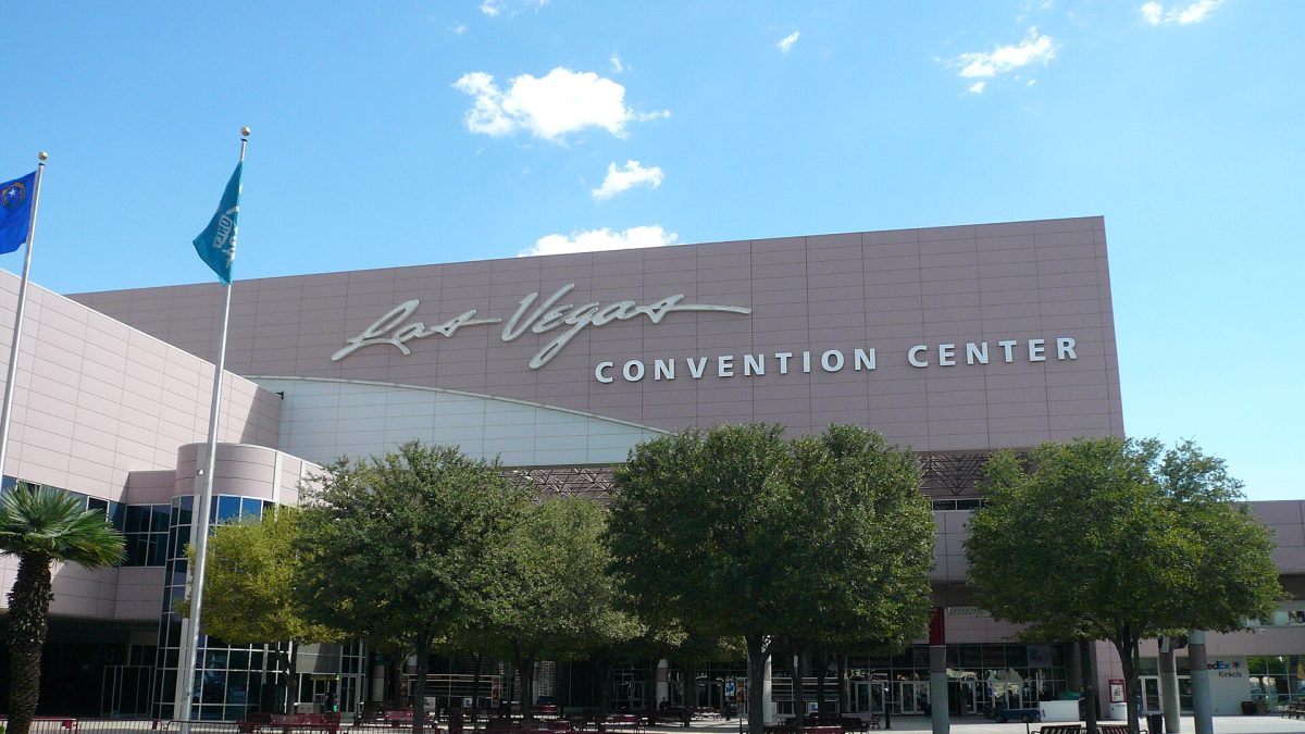 The Las Vegas Convention Center entrance, with its name across the facade